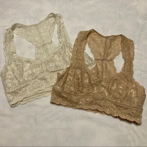 2 Anemone Lace Bralettes Racerback Nude Off White S/M